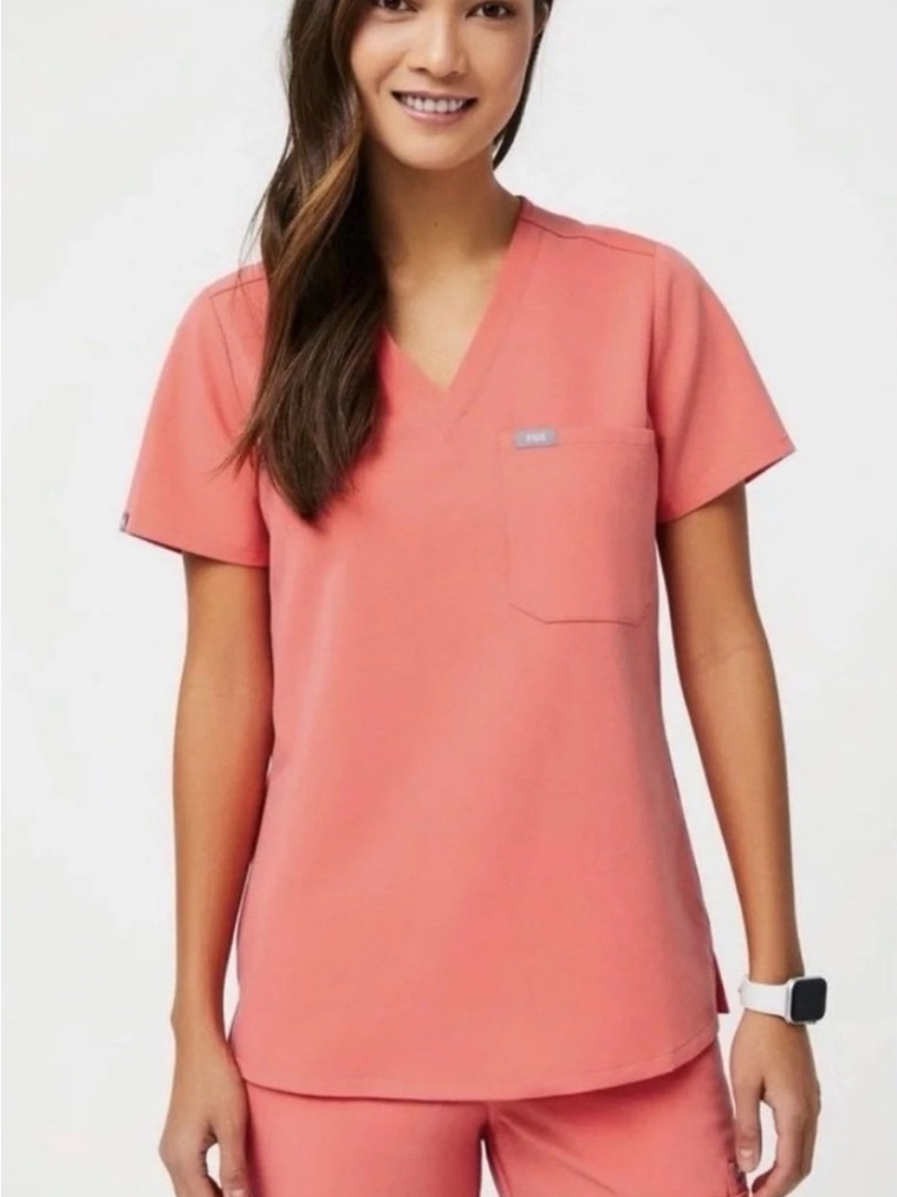 Figs scrubs set, coral, Catarina Scrub Top XXS, Yola Slim Scrub Pants XXS/P